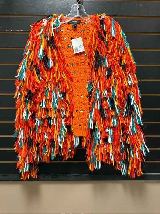Forever 21 Sweaters - NWT Forever 21 Shag Fringe Cardigan Sweater Orange Multi Size Large